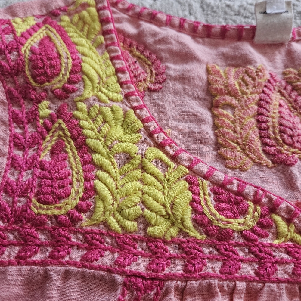 ivy jane Pink Cotton Blouse with Neon Yellow & Hot Pink Embroidery - Picture 5 of 7